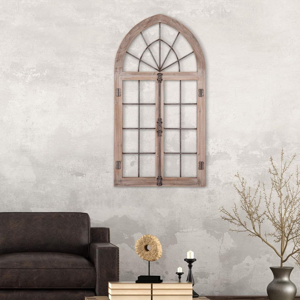 Distressed Gray Arched Cathedral Window Frame Wall Décor T9341