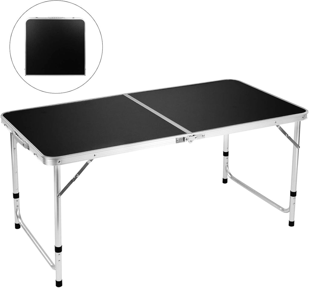 Folding Camping Table, 4 FT Aluminum Height Adjustable Lightweight Portable, Roll Up Top Weatherproof Rust Resistant, 47 x 24, Black Z641