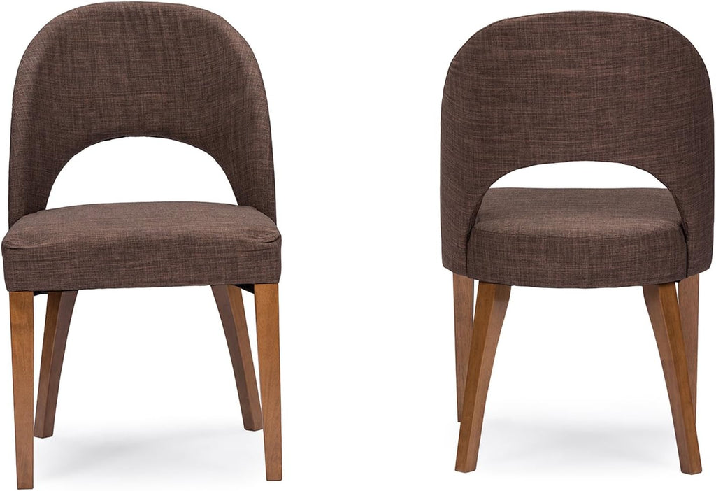 Mid-Century Style Dining Chair with Brown Fabric (Set of 2) W99826