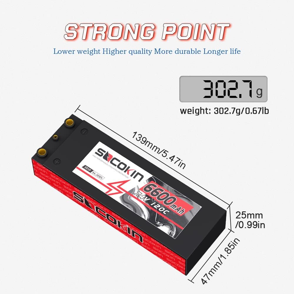 2 Pack 7.4V 2S 6200mAh 80C Hard Case Lipo Battery with Deans T F218
