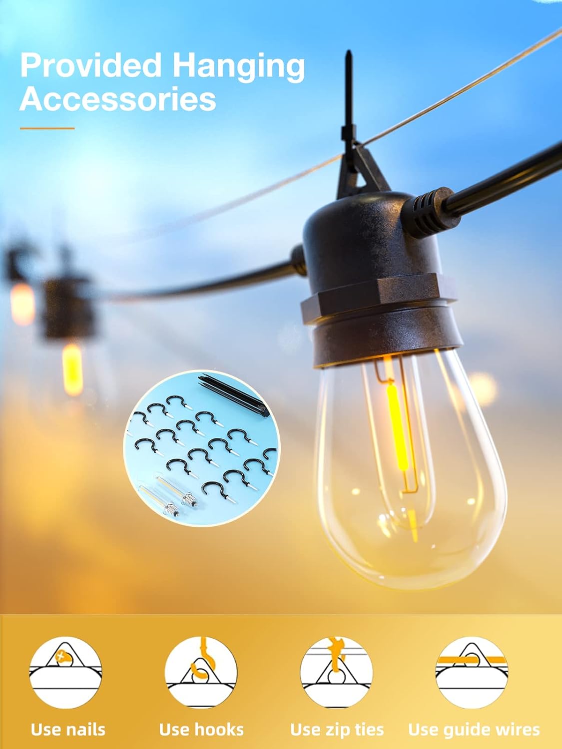 Outdoor String Lights 100FT (50FT*2) with Commercial Grade LED Dimmable Edison Vintage Shatterproof Bulbs, Weatherproof Strand O941