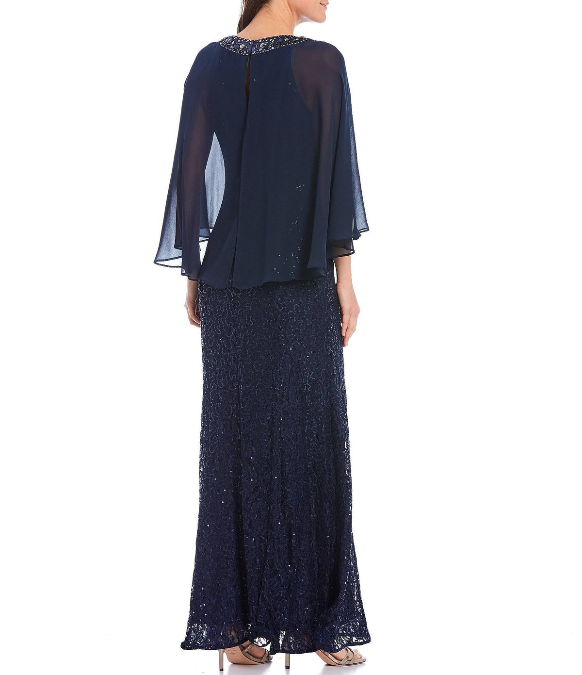 Sequined Cape Gown L396