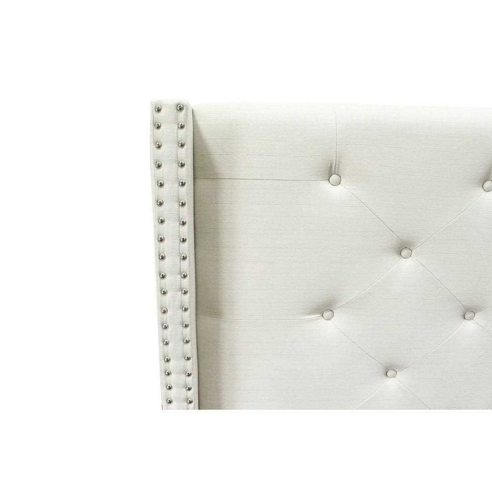 Beige Linen Blend Upholstered Wingback Platform Bed L1970