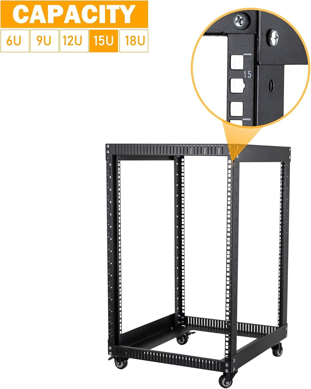 9U Open Frame Server Rack with Casters Black U251311