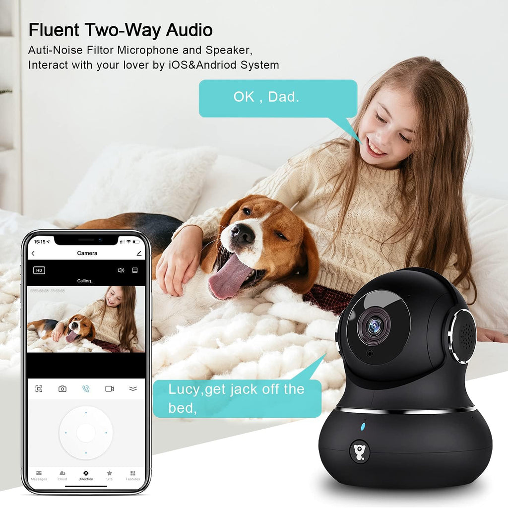 Indoor Security Camera, 1080P WiFi Camera with Motion Detection, Night Vision, 2-Way Audio, 360 Degree Black Y568898