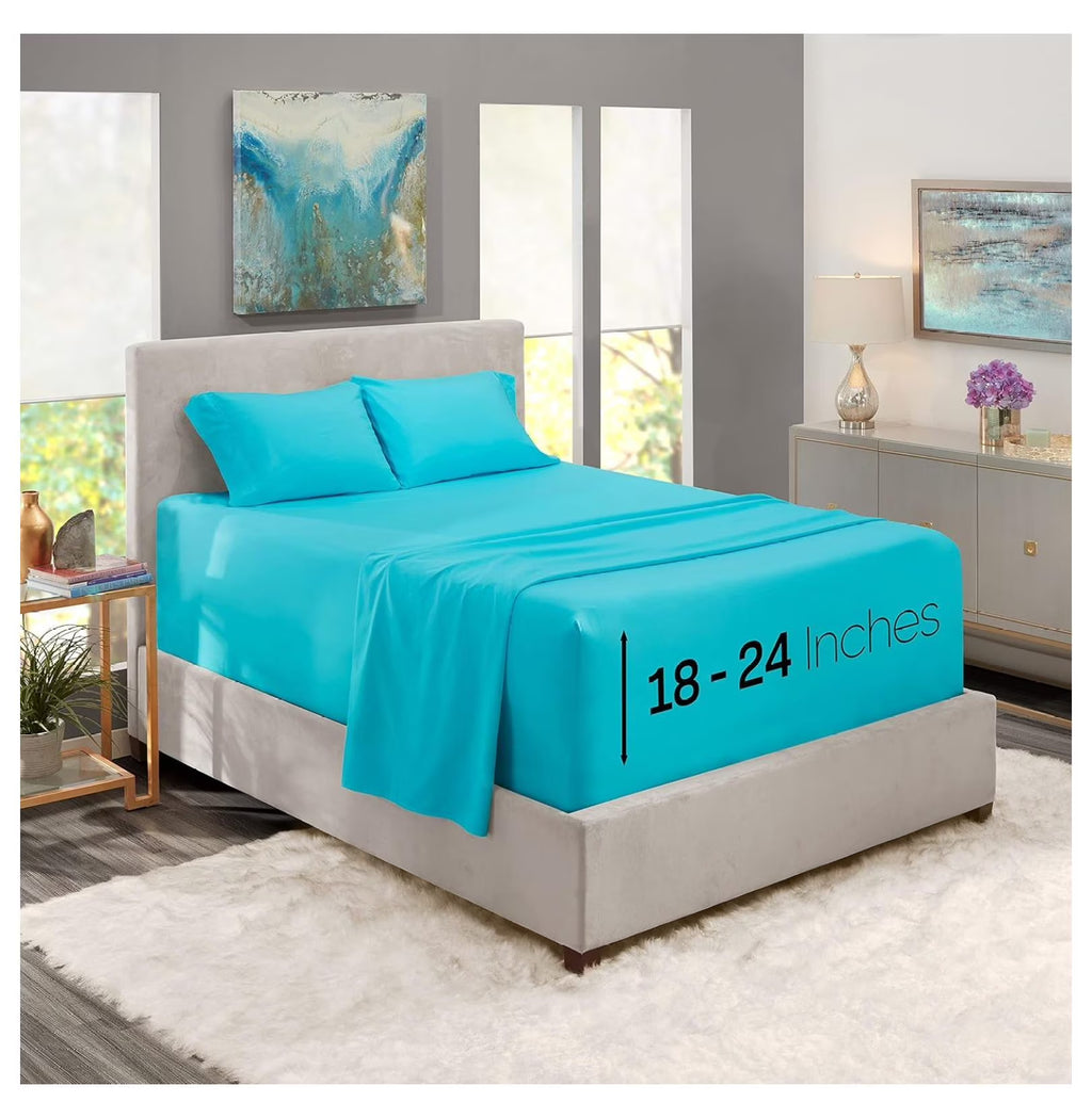 Bright Blue 4 Piece Queen Size Deep Pocket Sheet Set Z686682