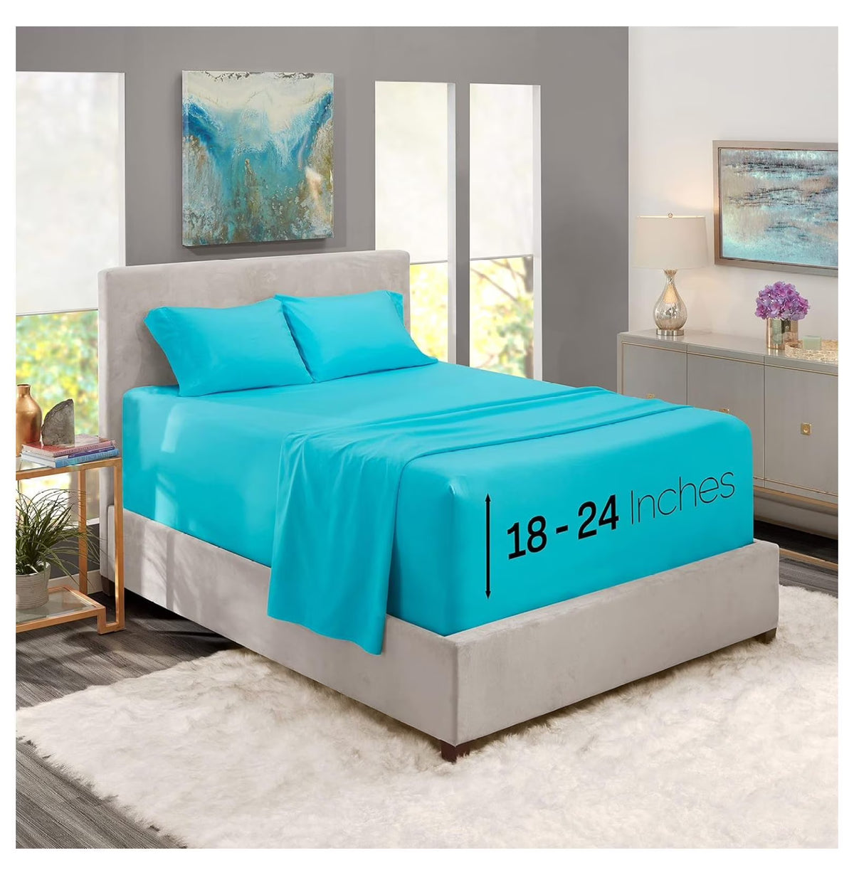 Bright Blue 4 Piece Queen Size Deep Pocket Sheet Set Z686682