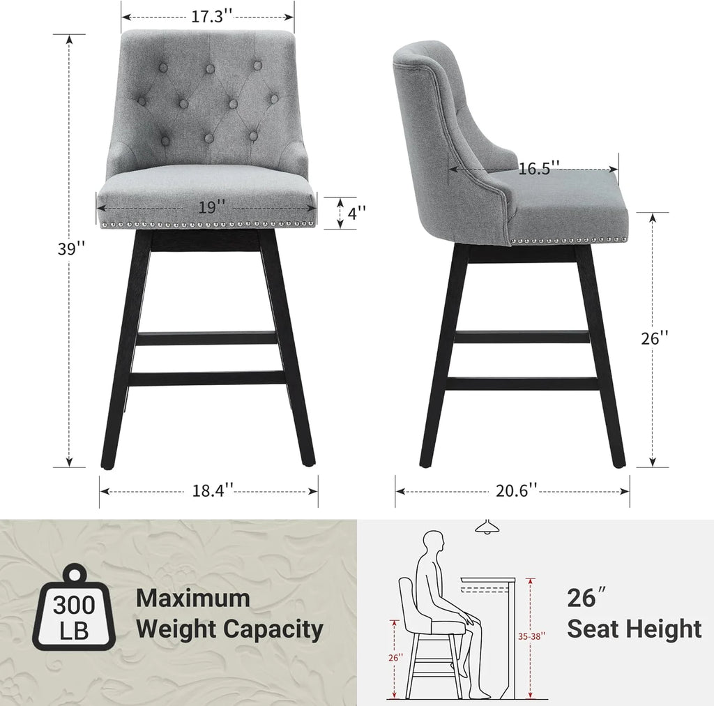 Grey 26” Upholstered Bar Stools Set of 4 with Wood Legs Z62693