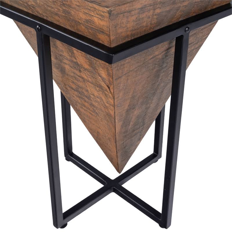 Rustic Industrial Wood and Metal Accent Table in Brown S737