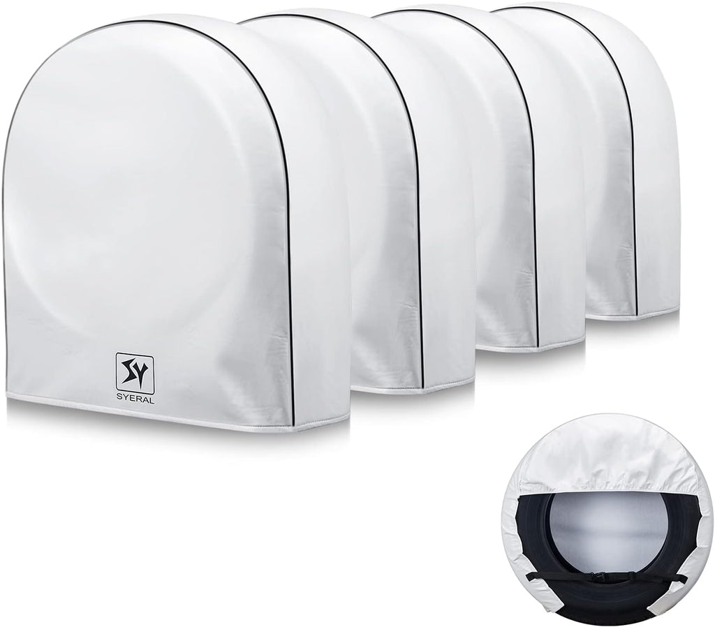 Vinyl Waterproof Dual Tire Covers Set of 2, White, S (27''-29'') T4788