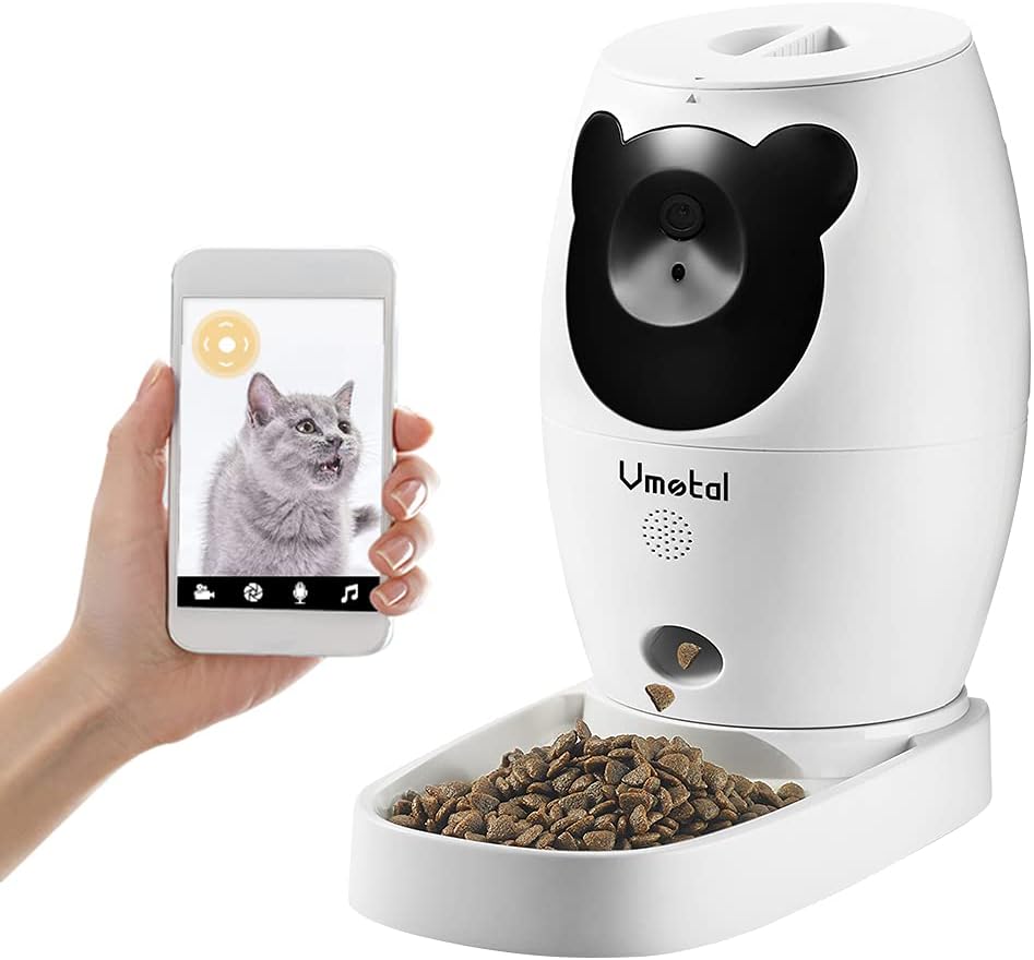 Pet Camera with Automatic Cat Feeder, Full HD Night Vision, 2-Way Audio, WiFi (White + Black) D844
