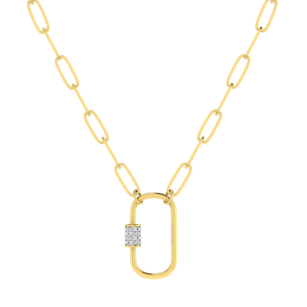Oval Diamond Paperclip Chain Pendant Necklace in 14K Yellow Gold J97911