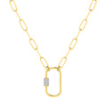 Oval Diamond Paperclip Chain Pendant Necklace in 14K Yellow Gold J97911