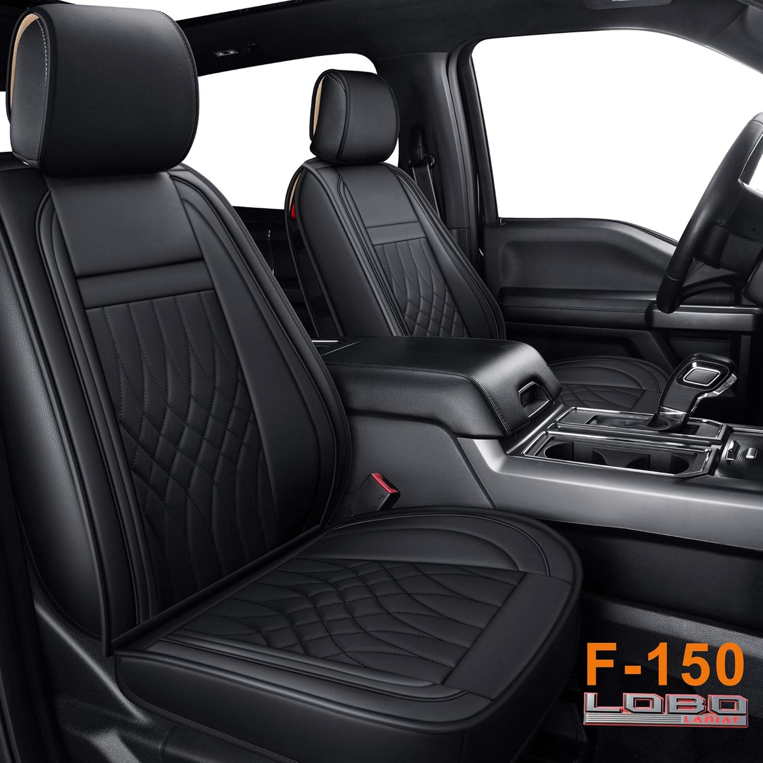 Front and Back Seat Covers Faux Leather Black & Red Full Set E1895