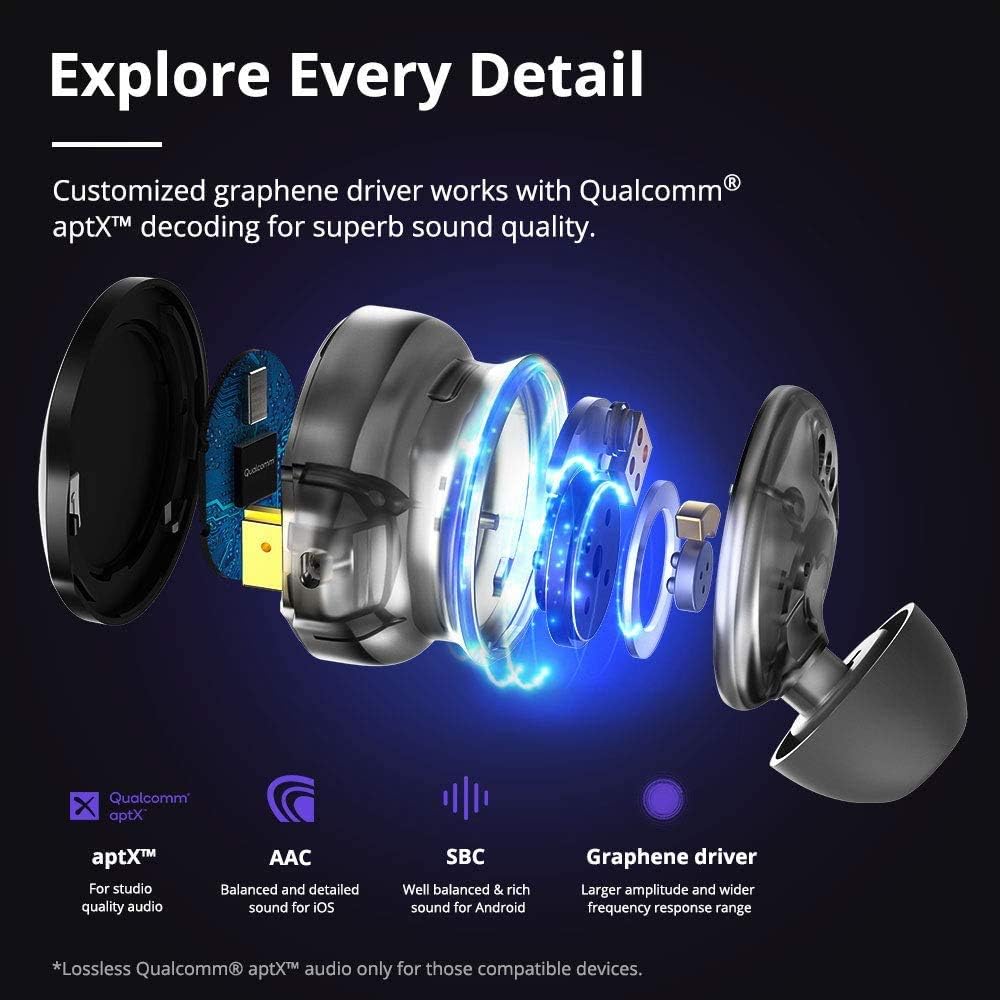 Tronsmart Apollo Bold Wireless Earbuds, Hybrid Active Noise Cancelling Bluetooth Earphones, IP45 Waterproof, 30H Playtime, CVC 8.0 Call Noise Cancelation & 6 Microphones C1440