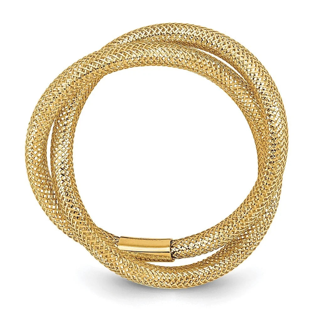 14k Gold Twisted Woven Mesh Stretch Ring Size 7.00 8mm Wide Z5120