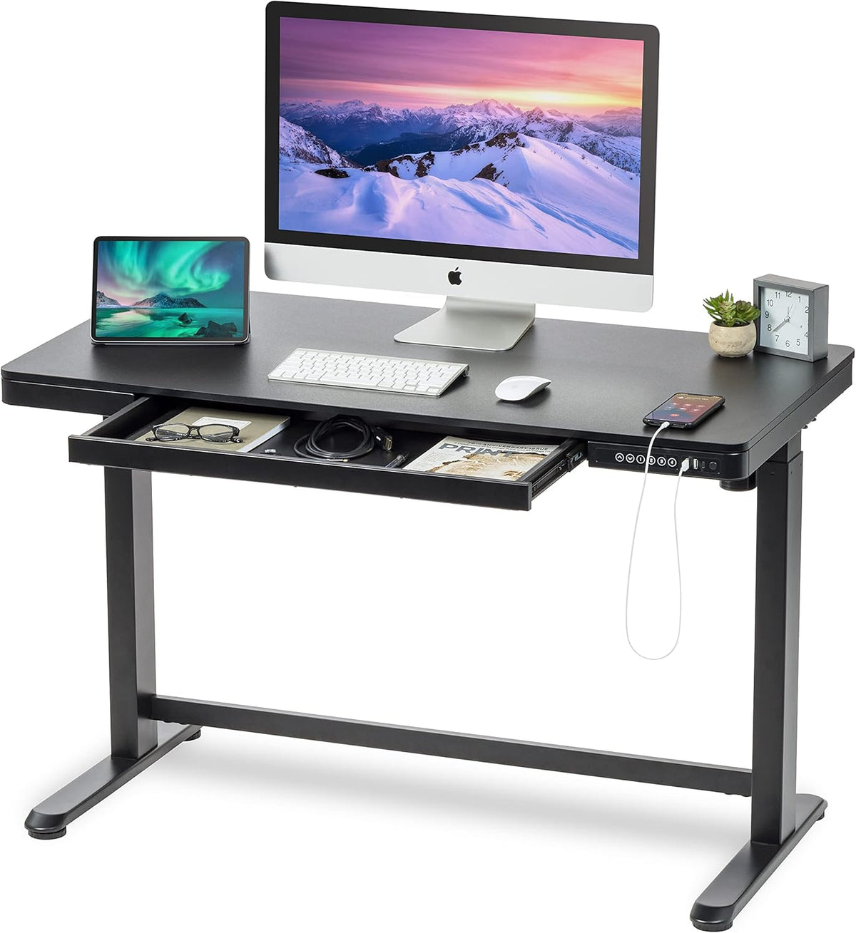 48 x 24 Inch Electric Height Adjustable Standing Desk with Drawer and USB Ports D61385