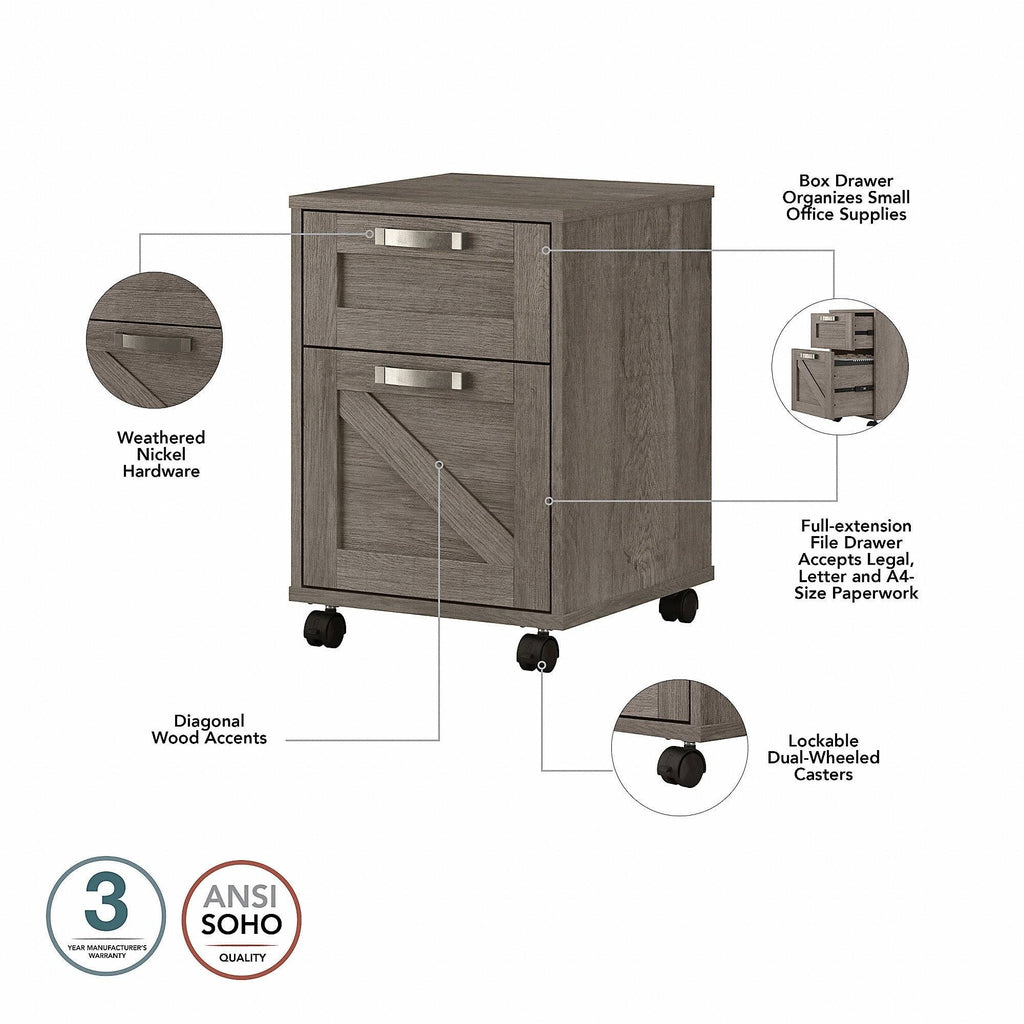 Farmhouse Writing Desk with 2 Drawer Mobile File Cabinet - Restored Gray K31920