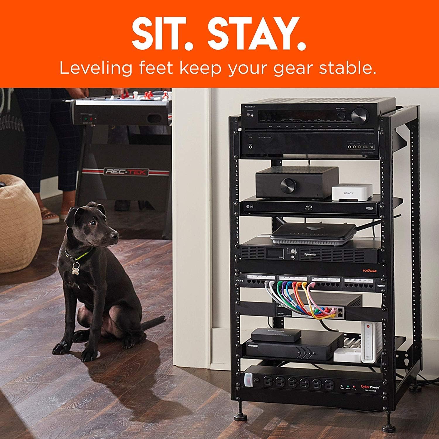 15U Open Frame 4 Post Rack with 2 Vented Shelves E34981