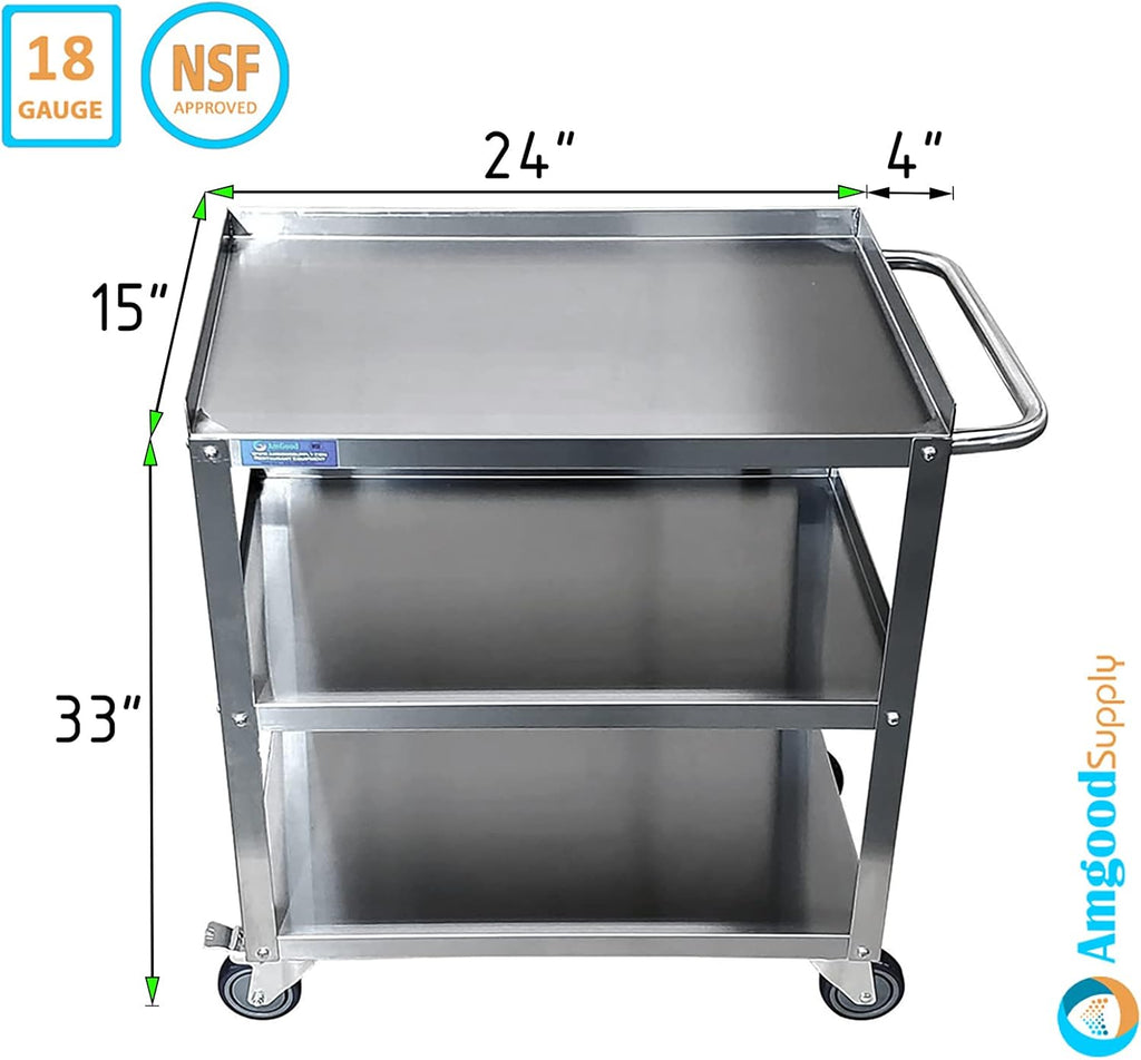 Stainless Steel 3 Shelf Utility Cart on Wheels with Handle O205902