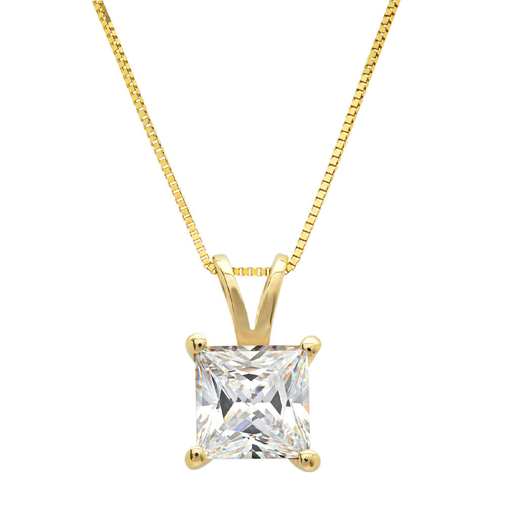 18k Yellow Gold Princess Cut Moissanite Pendant with 16" Solid Gold Chain U301675