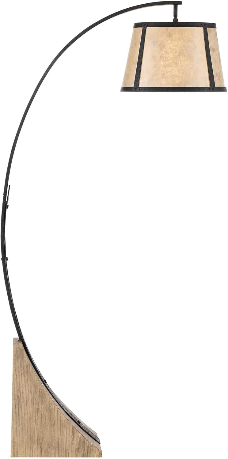 Tall Arched Floor Lamp Dark Gray Black Wood Mica Drum Shade E185