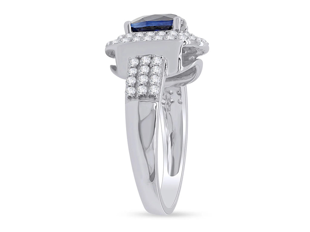 Cushion Cut Blue Sapphire & White Topaz Ring In 14K White Gold Over Sterling Silver (2.69 Cttw) Ring size-4 A71372