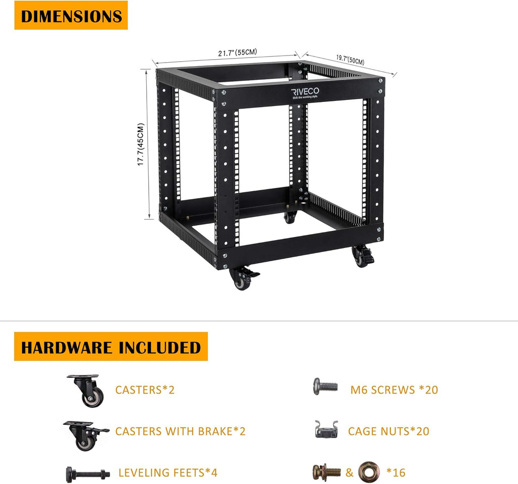 9U Open Frame Server Rack with Casters Black U251311