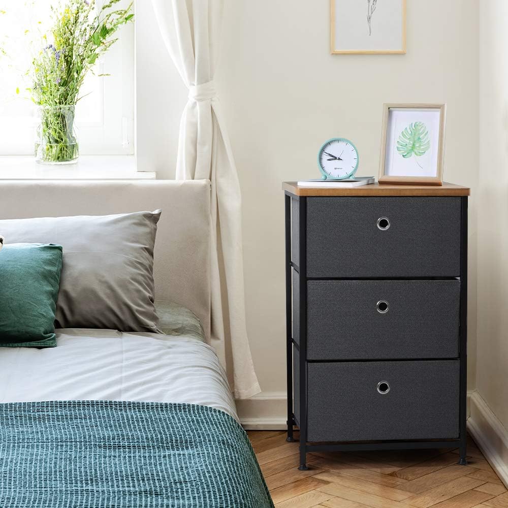 28" Vertical Dresser with 3 Drawers Fabric Nightstand with Steel Frame and Wood Top C6912