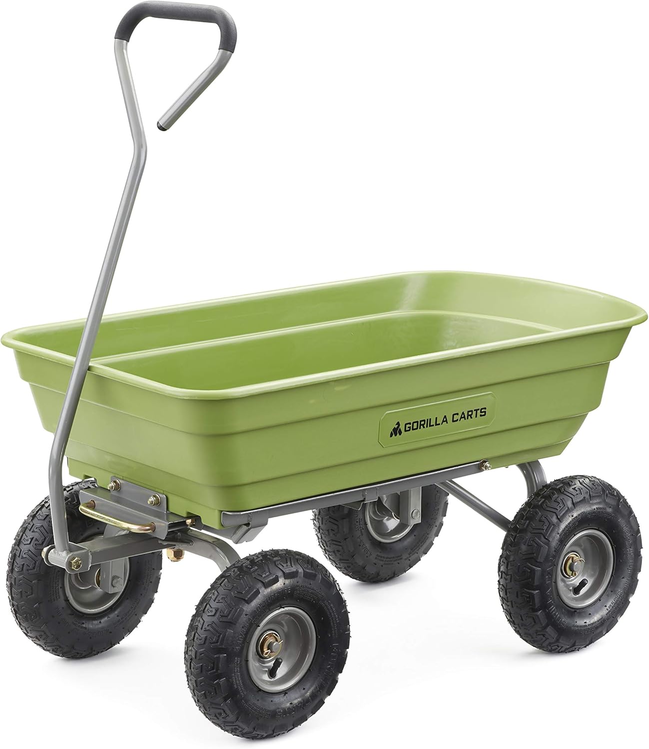 Green Poly Garden Dump Cart with Steel Frame and 10 Pneumatic Tires, 600-lbs. Capacity X107