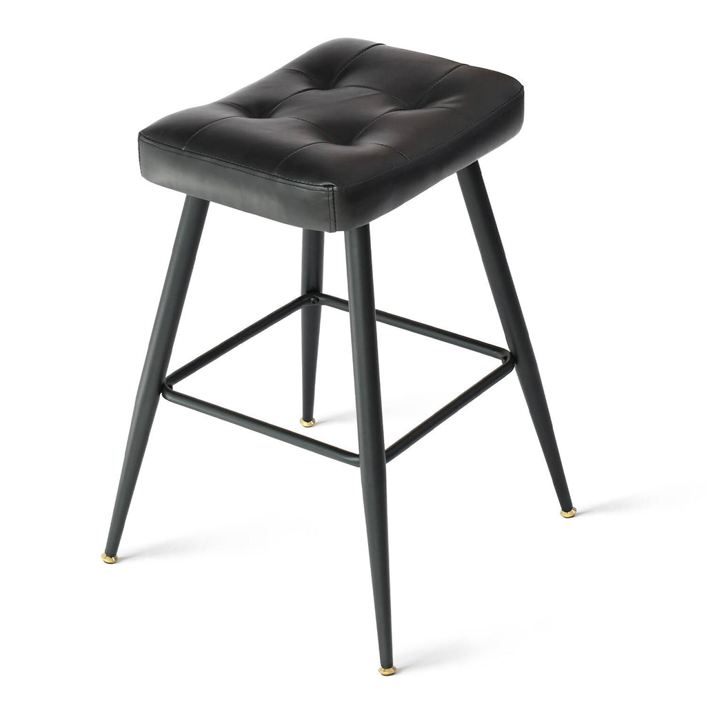 Brown Faux Leather Backless Metal Frame Saddle Counter Stool (Set of 2) R772