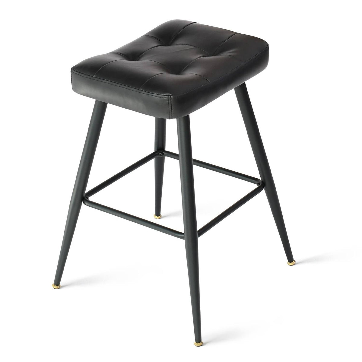 Brown Faux Leather Backless Metal Frame Saddle Counter Stool (Set of 2) R772