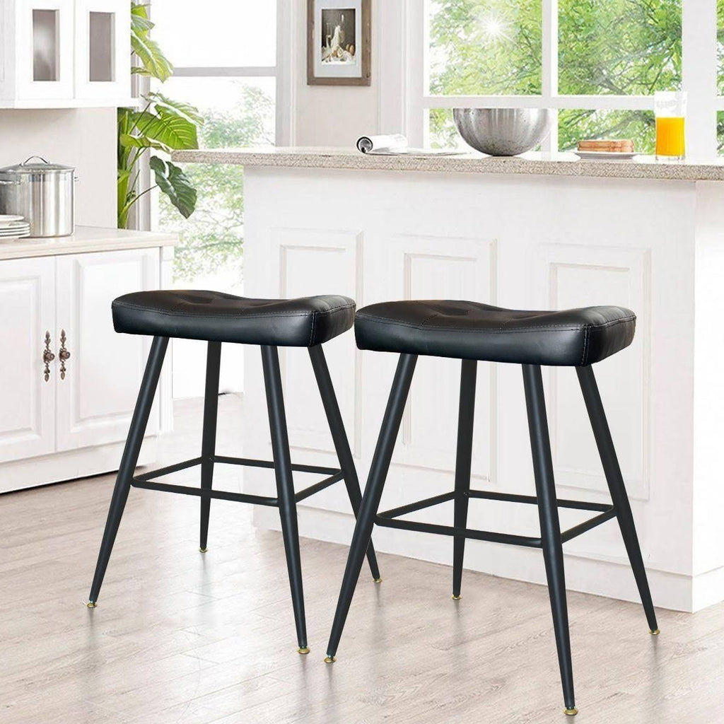 Brown Faux Leather Backless Metal Frame Saddle Counter Stool (Set of 2) R772