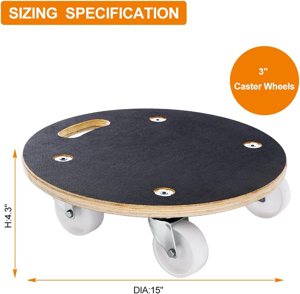 15-Inch Round Wood Platform Dolly with 2 Wheels P9675