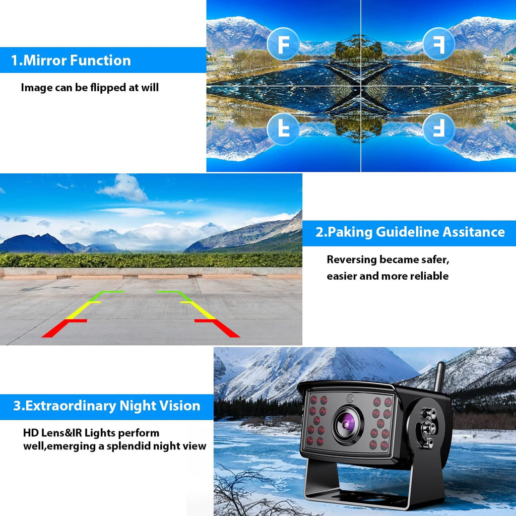 10-inch Wireless Backup Camera System with Recording, IP69 Waterproof Cameras L2765