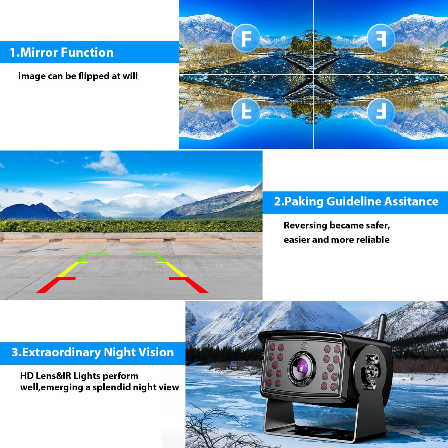 10-inch Wireless Backup Camera System with Recording, IP69 Waterproof Cameras L2765
