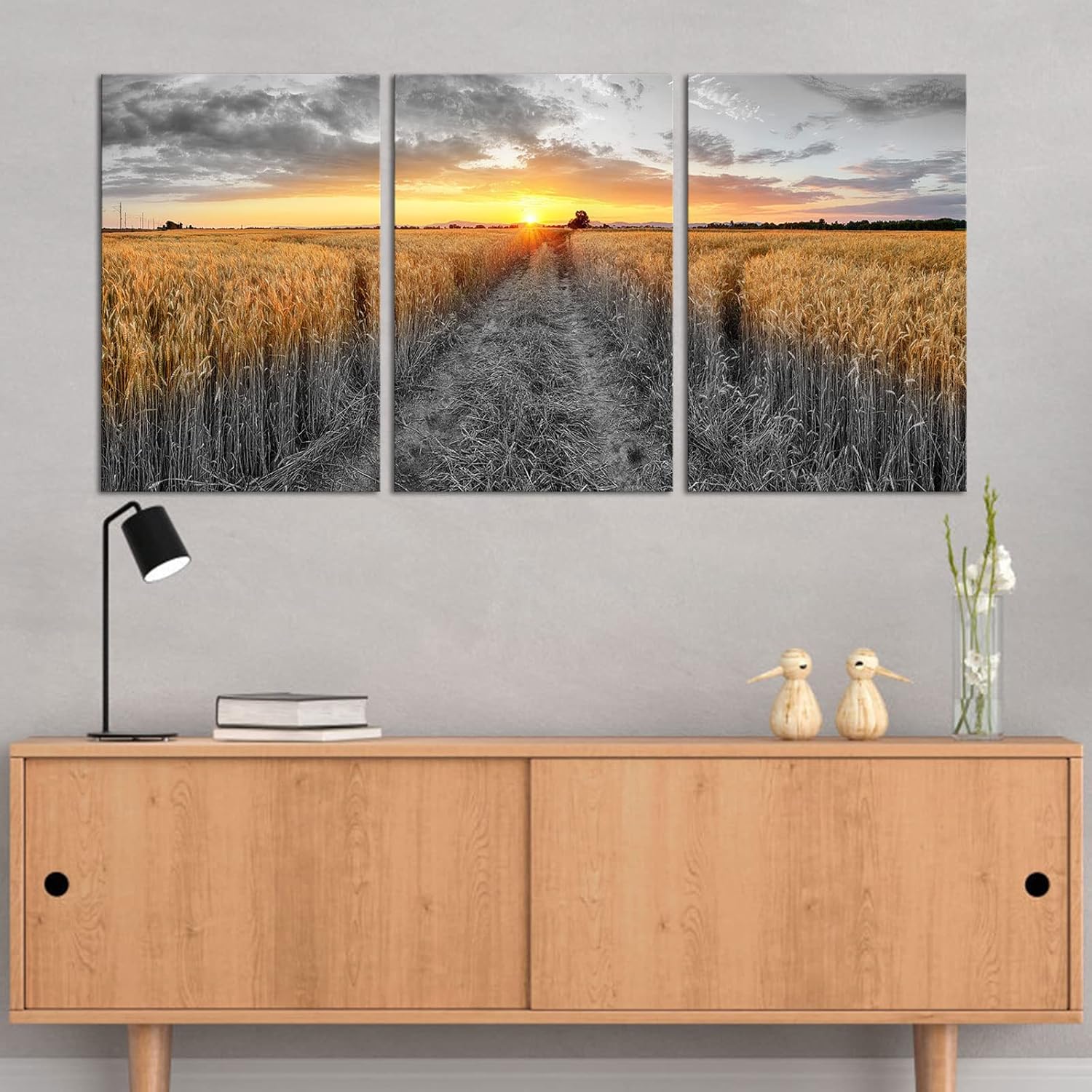3 Pieces Golden Wheat Field Texas Sunset Canvas Wall Art M388891