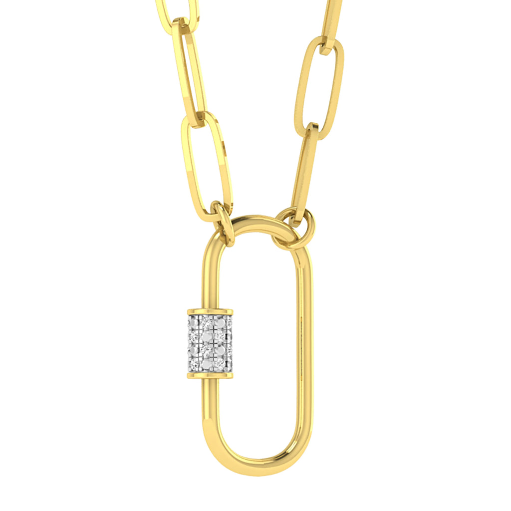 Oval Diamond Paperclip Chain Pendant Necklace in 14K Yellow Gold J97911
