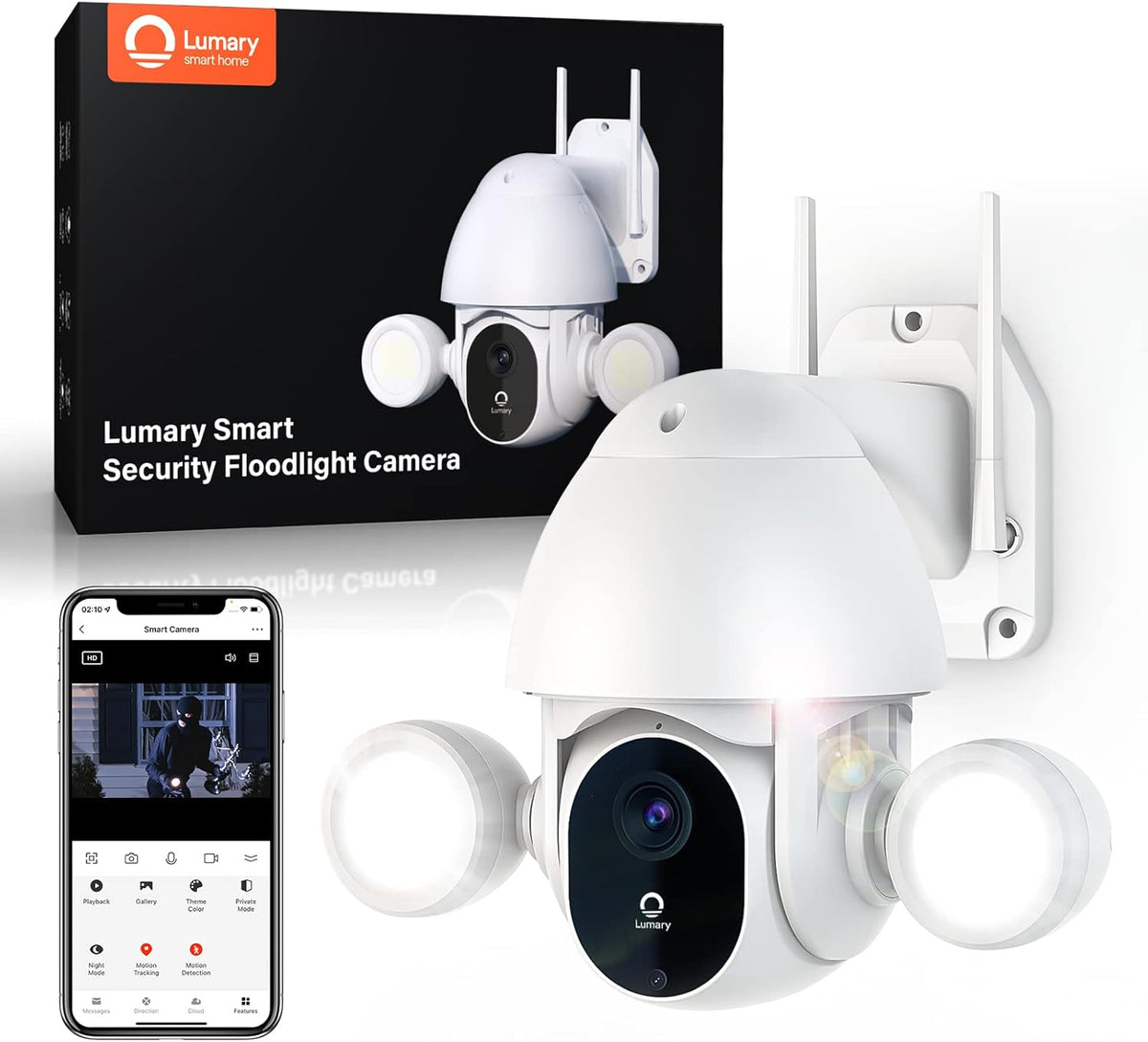 2K 3MP Security WiFi Floodlight Camera with Motion Tracking Night Vision IP66 Waterproof N587426