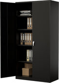 Black Steel Storage Cabinet with Locking Door and 4 Adjustable Shelves H17654