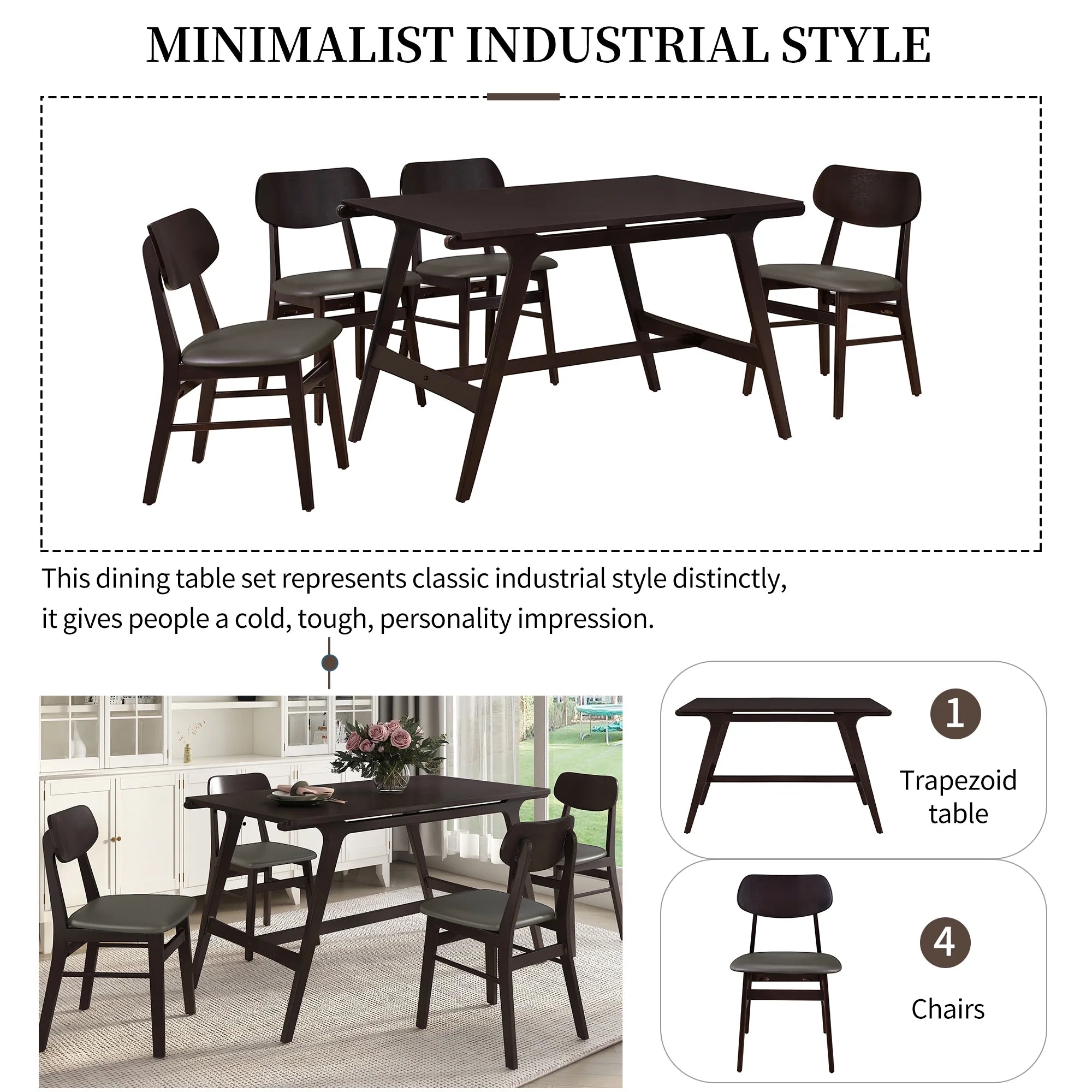 5-Piece Dining Table Set with 4 Faux Leather Dining Chairs S688086