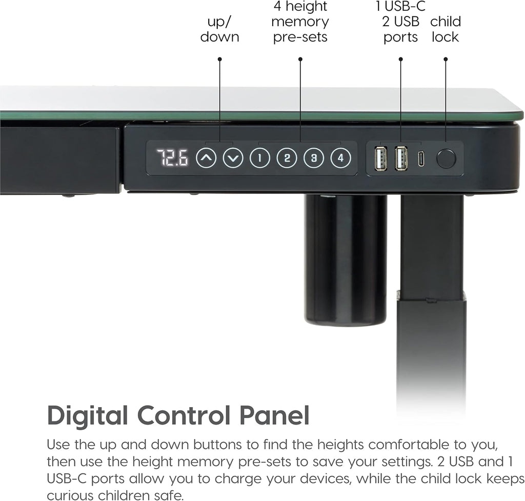 48 x 24 Inch Electric Height Adjustable Standing Desk with Drawer and USB Ports D61385