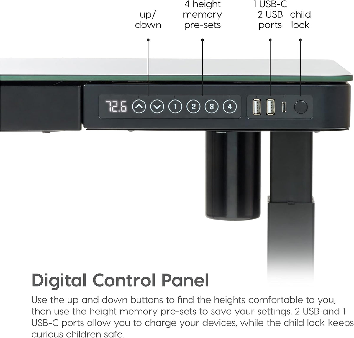 48 x 24 Inch Electric Height Adjustable Standing Desk with Drawer and USB Ports D61385