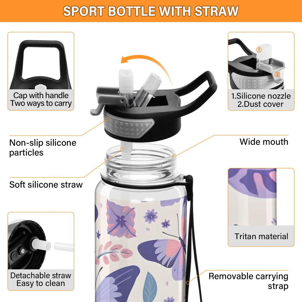 Purple 32oz Tritan Water Bottle with Straw Leakproof BPA Free Clear J640711