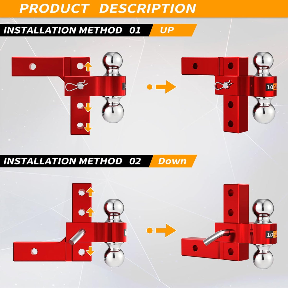 Adjustable Aluminum Trailer Hitch with Double Stainless Steel Pins V5778