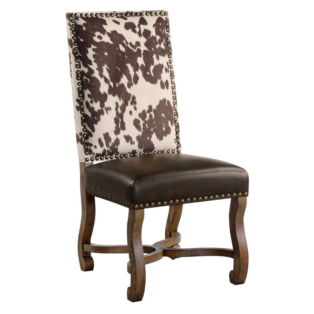 Leather and Faux Cowhide Side Chair R8026