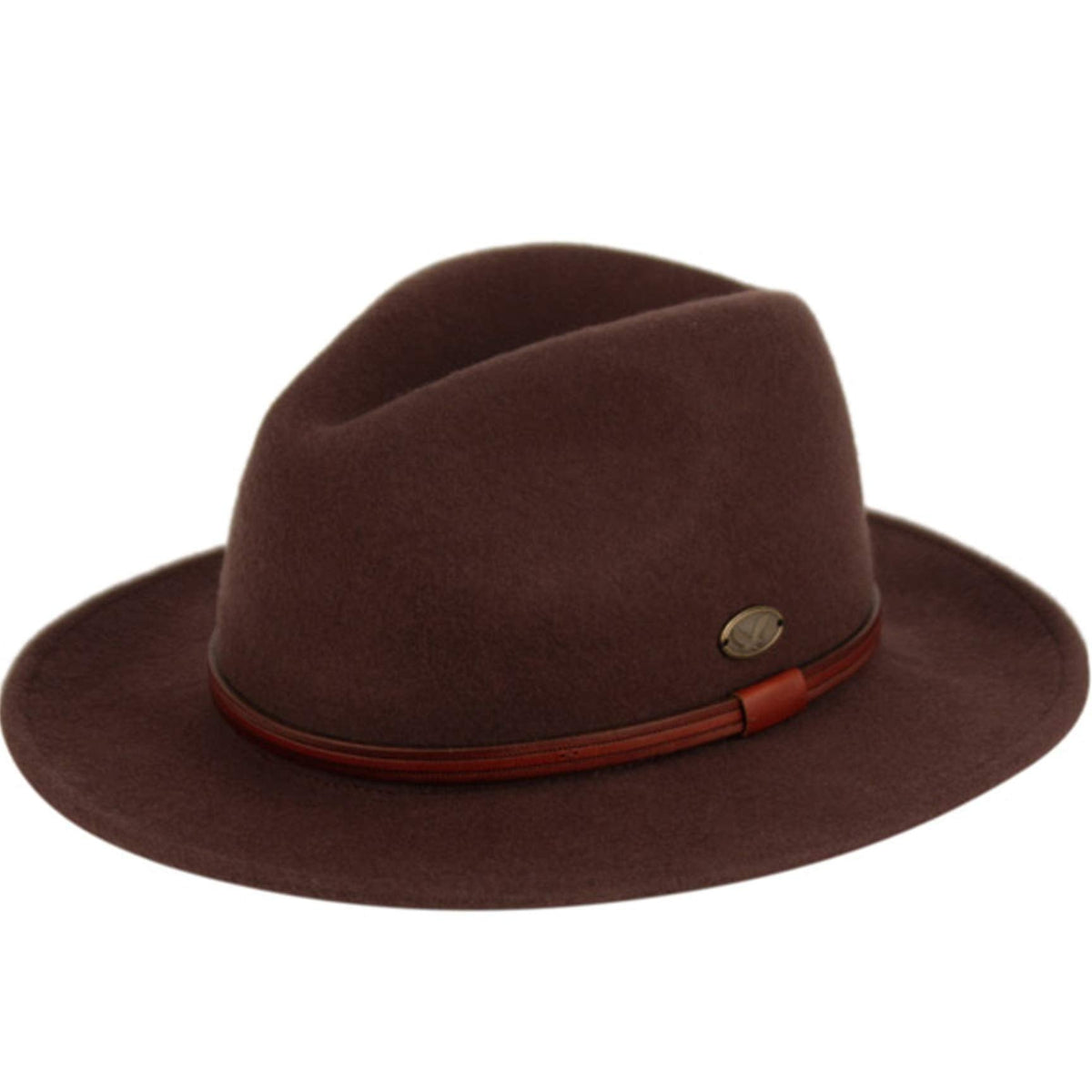 Wool Felt Outback Fedora with Faux Leather Band A827