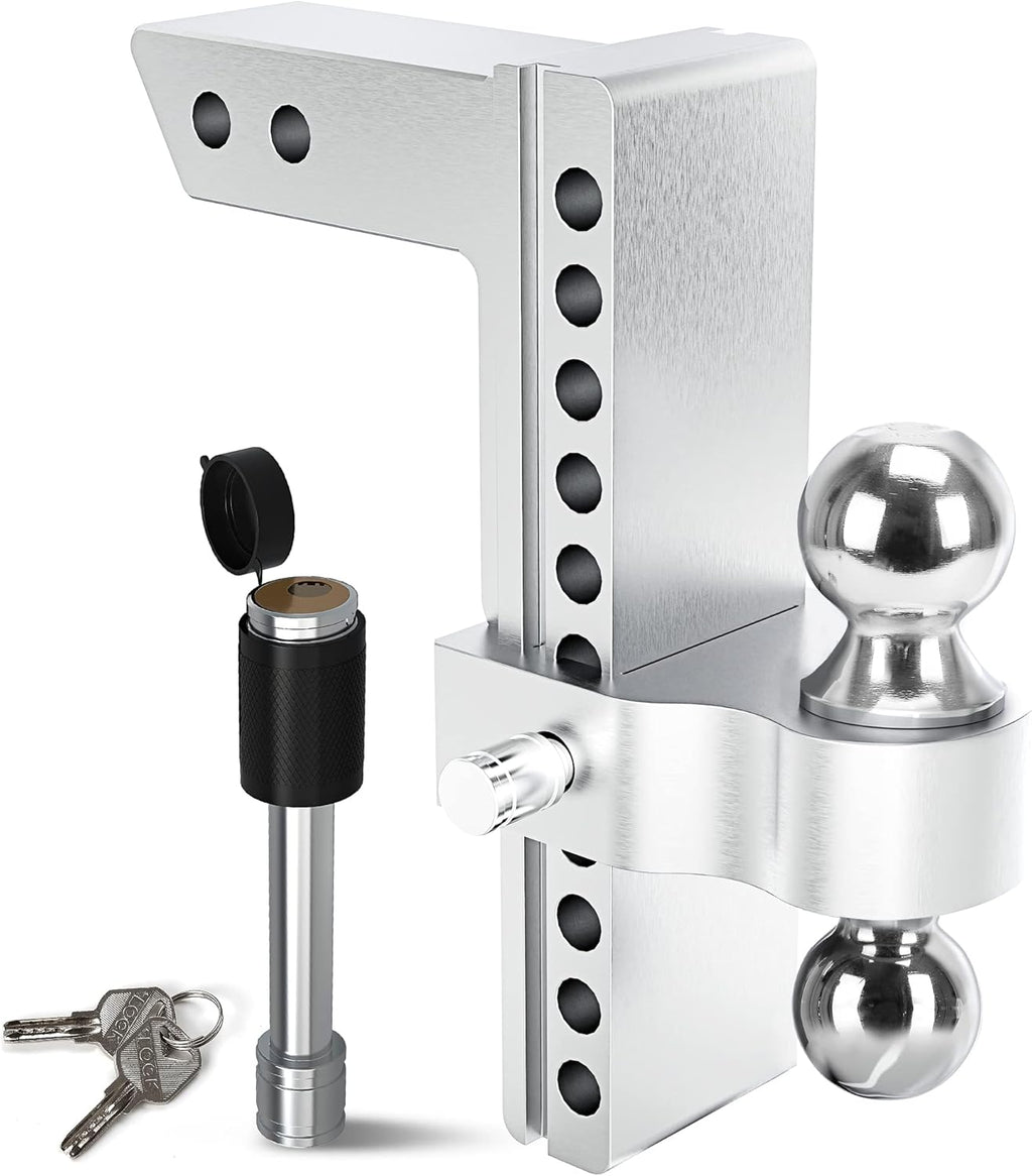 Adjustable Trailer Hitch Ball Mount, 2-Inch Receiver, 10-Inch Drop, Forged Aluminum Shank, 2-Inch and 2-5/16-Inch Combo Stainless Steel Tow Balls R455935