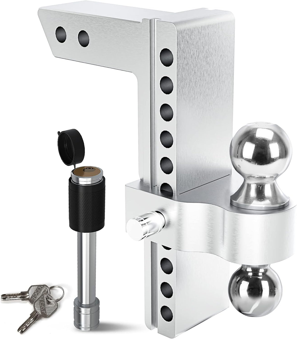 Adjustable Trailer Hitch Ball Mount, 2-Inch Receiver, 10-Inch Drop, Forged Aluminum Shank, 2-Inch and 2-5/16-Inch Combo Stainless Steel Tow Balls R455935