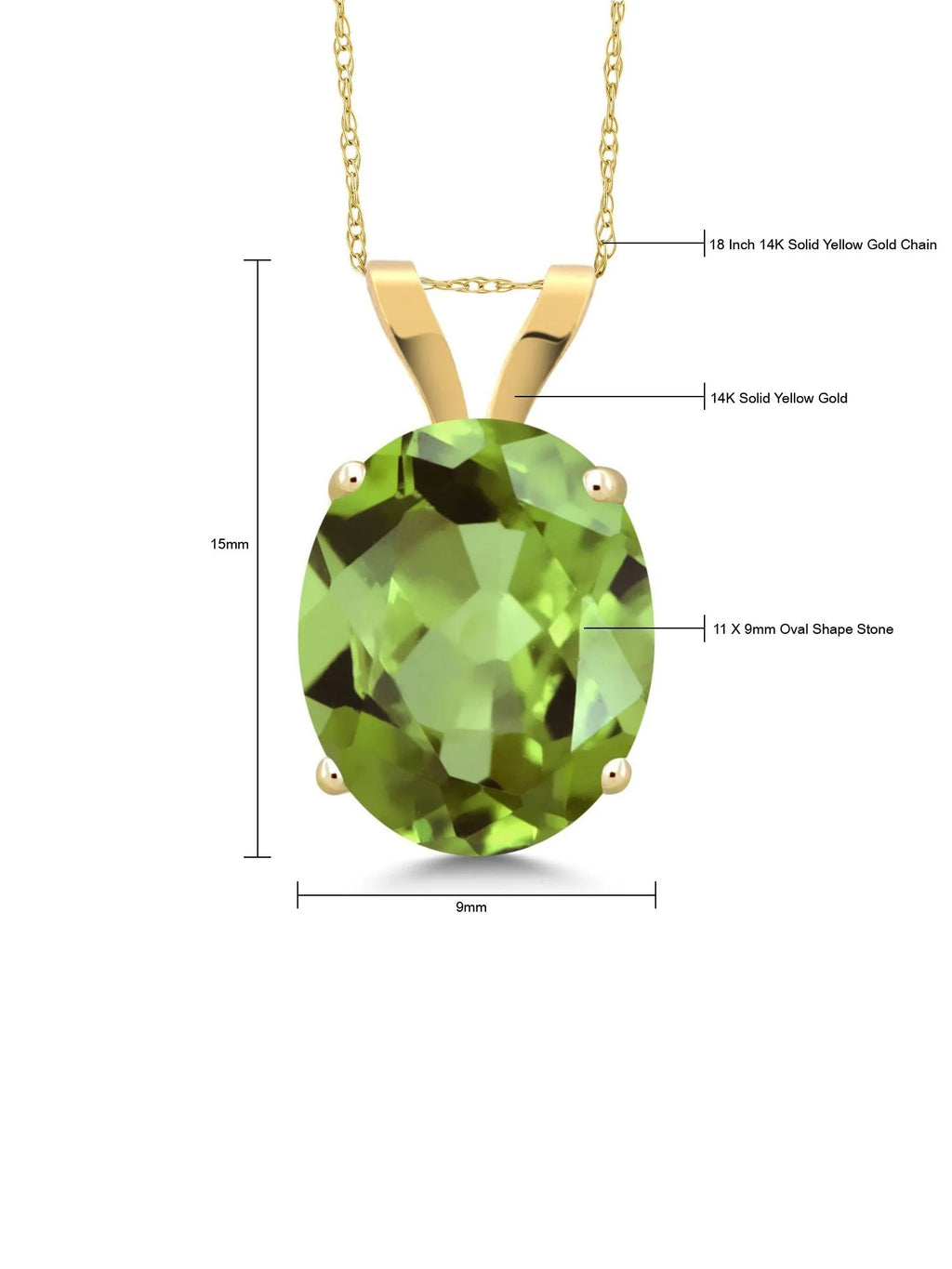 14K Yellow Gold Green Peridot Pendant Necklace with 18 inch Chain K49589